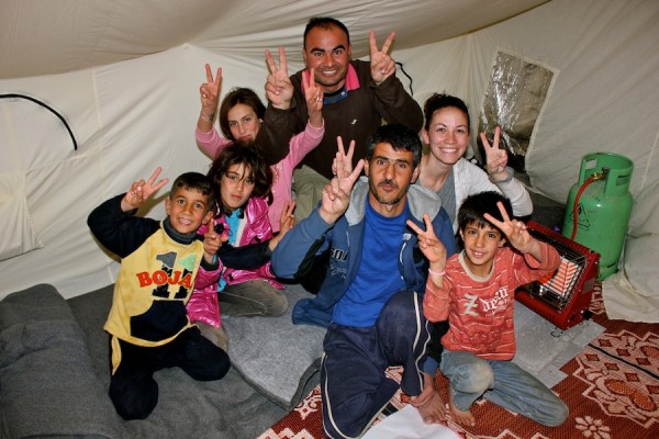 Family in  Zaatari refugee camp.